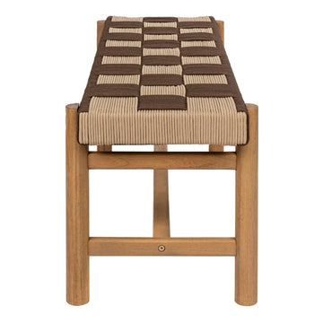 Denis 48" 2-Seat Backless 700-Lbs Support Acacia Wood Outdoor Bench With Checkerboard Woven Rope Seat